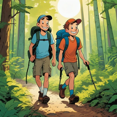 hikers,dilton,explorers,backpackers,adventurers,adventurists,trekkers,terabithia,backpacking,webelos,trekking poles,geocachers,byler,kratts,scouts,boy scouts,bookrunners,forest walk,hiker,forest workers,Illustration,Children,Children 02