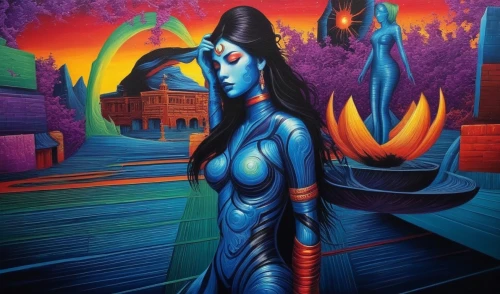 neon body painting,dakini,mediatrix,bodypainting,lateralus,shiva,bluefire,blue enchantress,hecate,kaliyuga,lord shiva,lilandra,shivaratri,mahashivratri,cortana,sivaratri,nakshatras,varekai,promethea,mystique,Illustration,Realistic Fantasy,Realistic Fantasy 25