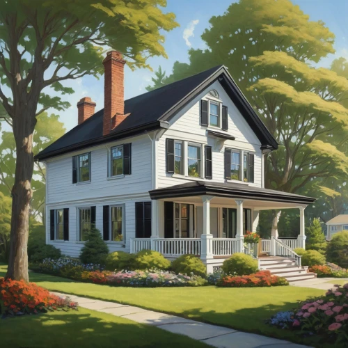 new england style house,house painting,victorian house,houses clipart,house drawing,country cottage,maplecroft,old victorian,country house,summer cottage,townhomes,victorian,old colonial house,townhome,home landscape,beautiful home,hovnanian,two story house,farmhouse,farm house,Illustration,Realistic Fantasy,Realistic Fantasy 44
