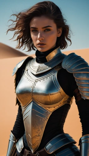 female warrior,joan of arc,breastplates,warrior woman,breastplate,knight armor,swordswoman,sprint woman,simara,thyatira,alita,paladin,seregil,armour,femforce,desert background,inanna,mervat,cuirass,shader,Photography,Documentary Photography,Documentary Photography 08