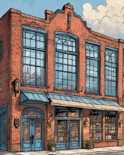 brewpub,lofts,brewhouse,old brick building,brewpubs,microbrewery,taproom,brewery,industrial building,old factory building,rowhouse,sewing factory,store fronts,facade painting,sketchup,rowhouses,storefronts,mercantile,warehouses,shopfronts,Illustration,American Style,American Style 13