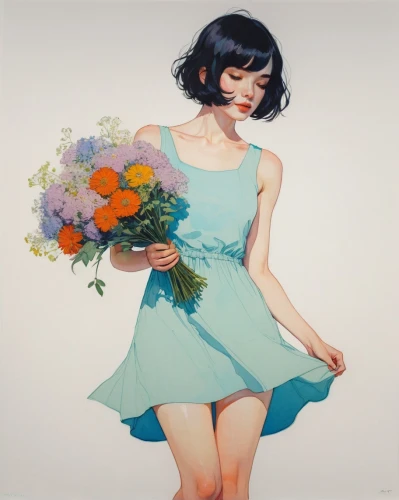 hoshihananomia,utada,holding flowers,girl in flowers,flowers png,orange blossom,flower bouquet,flower painting,bouquet,falling flowers,windflower,with a bouquet of flowers,spring bouquet,flower girl,minmay,may flowers,blooming wreath,bouquet of flowers,summer flower,everlasting flowers,Illustration,Paper based,Paper Based 19