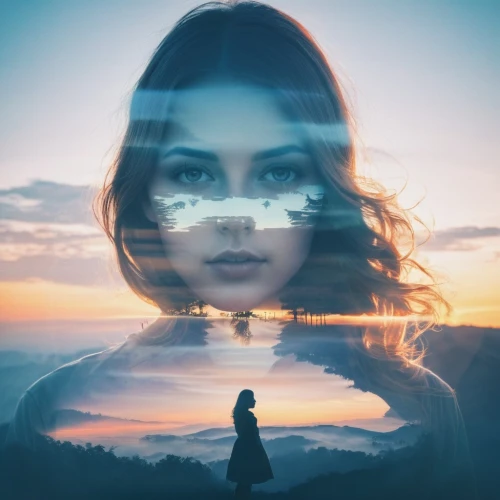 mystical portrait of a girl,photomanipulation,photo manipulation,double exposure,photoshop manipulation,distant vision,katara,woman silhouette,zindagi,mirror of souls,digital art,distant,fantasy picture,envision,fantasy portrait,world digital painting,girl on the river,creative background,yogananda,christakis,Photography,Artistic Photography,Artistic Photography 07