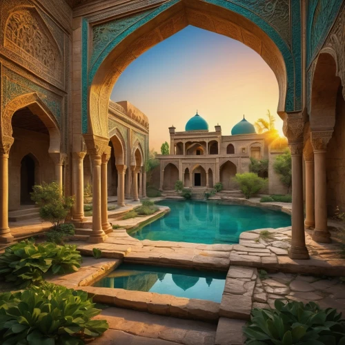 persian architecture,iranian architecture,kashan,yazd,isfahan,islamic architectural,water palace,esfahan,isfahan city,rajasthan,shahi mosque,alhambra,diwan,samarqand,marble palace,agrabah,shahjahan,behesht,jaipur,inde,Conceptual Art,Fantasy,Fantasy 16