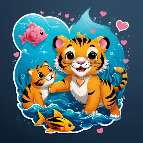 animal stickers,cute cartoon image,tigerish,rimau,mozilla,tiger cub,threadless,bathing fun,tigert,cute animals,tigers,felidae,kawaii people swimming,playmander,swimmable,growth icon,tigerle,tiggers,jaguares,aristocats,Unique,Design,Sticker