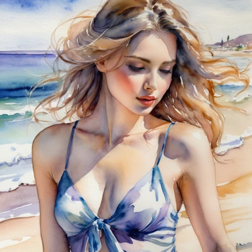 donsky,watercolor painting,watercolor pin up,watercolor,watercolor blue,margairaz,watercolor pencils,watercolor women accessory,watercolor seashells,watercolor background,watercolour paint,beach background,photo painting,margaery,watercolorist,whitmore,art painting,water color,hoshihananomia,oil painting,Illustration,Paper based,Paper Based 11