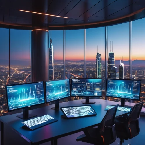 trading floor,cybertrader,pc tower,modern office,cyberport,computer room,computer workstation,cybercity,cyberview,cyberscene,the server room,cybertown,control center,cybersquatters,control desk,skyscrapers,computerland,cybercafes,monitor wall,computer screen,Art,Artistic Painting,Artistic Painting 23