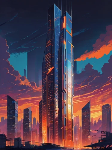 skyscraper,skyscrapers,supertall,the skyscraper,cybercity,skyscraping,cityscape,skycraper,ctbuh,pc tower,cyberport,futuristic landscape,urban towers,sedensky,skylstad,metropolis,highrises,sky city,electric tower,high rises,Illustration,Japanese style,Japanese Style 06