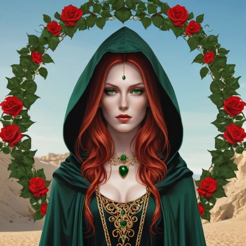 celtic queen,elven flower,triss,fantasy portrait,melisandre,irisa,sorceress,demelza,shadrake,green wreath,margairaz,elona,merida,lily of the desert,rose flower illustration,volturi,rose wreath,coriaria,narcissa,elenore,Photography,General,Realistic