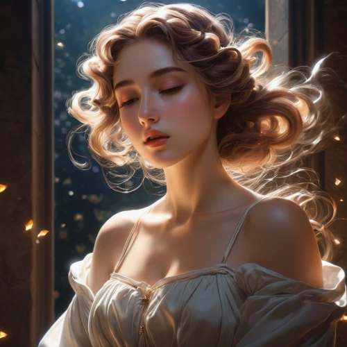 fantasy portrait,margaery,peignoir,romantic portrait,jessamine,heatherley,white rose snow queen,belle,sigyn,ellinor,behenna,galadriel,fairest,mystical portrait of a girl,enchantment,cinderella,maxon,the snow queen,etain,nightdress,Art,Classical Oil Painting,Classical Oil Painting 05