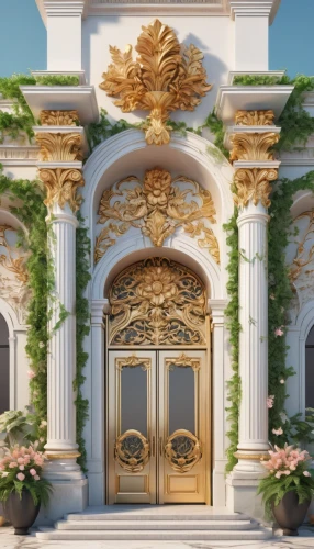 marble palace,ornate,palladianism,golden wreath,neoclassical,gold stucco frame,rococo,garden door,europe palace,baroque,palaces,ritzau,venetian hotel,peterhof,cochere,3d rendering,archways,render,entranceways,opulent,Conceptual Art,Daily,Daily 35