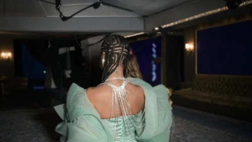 girl in a long dress from the back,back of head,back view,siriano,rodarte,upbraid,braid african,braid,girl from the back,cfda,navys,hairpieces,vionnet,braided,a floor-length dress,backless,moschini,cornrows,draping,braids
