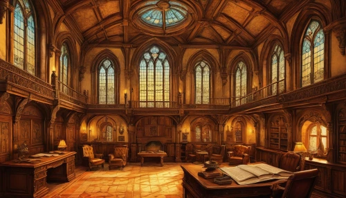 courtroom,study room,reading room,sacristy,scriptorium,vestry,hogwarts,schoolroom,church painting,diagon,old library,lecture hall,hall of the fallen,schoolrooms,sanctuary,court of law,antiquarian,presbytery,academical,ornate room,Illustration,Retro,Retro 10