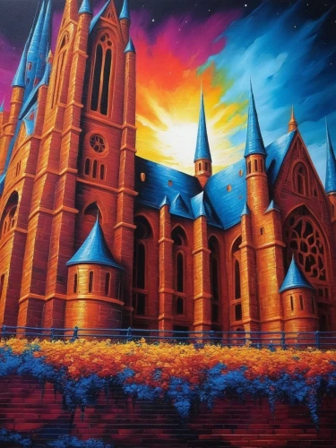 church painting,black church,hildebrandt,gothic church,welin,the black church,clonard,fredric church,cathedral,evangelical cathedral,haunted cathedral,eglise,churches,nidaros cathedral,church towers,city church,ecclesiam,steeples,churche,notredame,Illustration,Realistic Fantasy,Realistic Fantasy 25