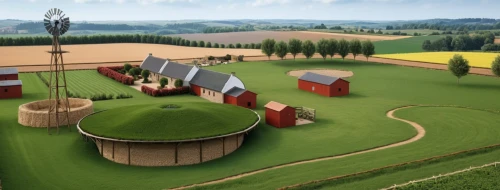 roundhouses,farmhouses,henryville,3d rendering,farm landscape,farmlands,farmstead,agricola,home landscape,farmland,acreages,huneck,simrock,ecovillages,farms,vegetables landscape,organic farm,barnhouse,farmville,farm,Photography,General,Realistic