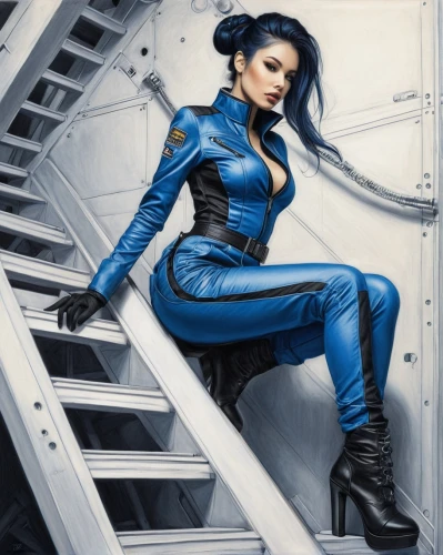 catsuit,lilandra,askani,liara,asari,aviatrix,kitana,femforce,attendant,skywarrior,psylocke,girl on the stairs,calibrations,selene,catsuits,aeryn,illyria,spacesuit,laureline,jadzia,Illustration,Realistic Fantasy,Realistic Fantasy 07