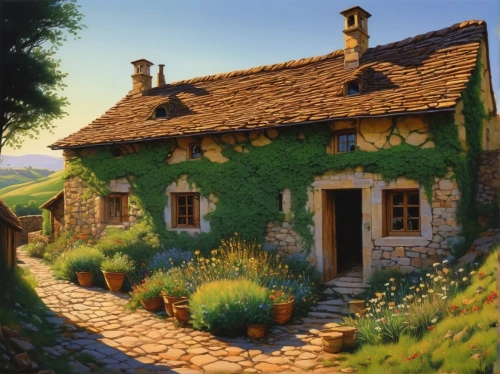 home landscape,country cottage,traditional house,thatched cottage,houses clipart,stone houses,cottages,ancient house,little house,cottage,beautiful home,summer cottage,small house,provence,roof landscape,alpine village,cottage garden,shire,country house,maisons,Conceptual Art,Daily,Daily 09