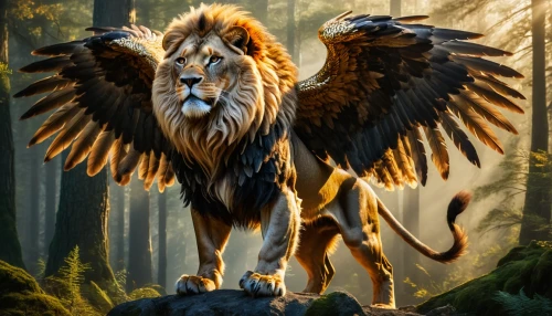 forest king lion,gryphon,griffon,magan,imperial eagle,male lion,griffons,gryphons,african eagle,golden eagle,goldlion,panthera leo,savannah eagle,african lion,aquila,gryfino,manticore,griffin,fantasy animal,lion,Photography,General,Fantasy