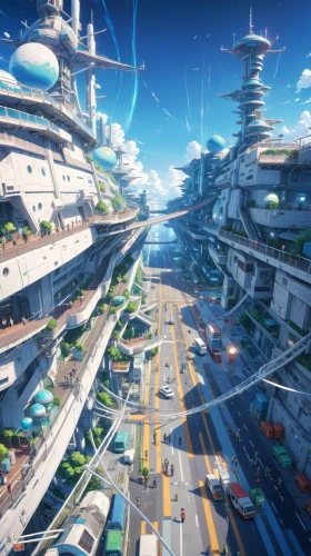 futuristic landscape,homeworld,shipyards,arcology,helicarrier,skyreach,cyberport,spaceport,superhighways,cybercity,ship traffic jams,dockage,scifi,space port,homeworlds,skyways,physx,spaceports,megastructures,starbase,Anime,Anime,Realistic