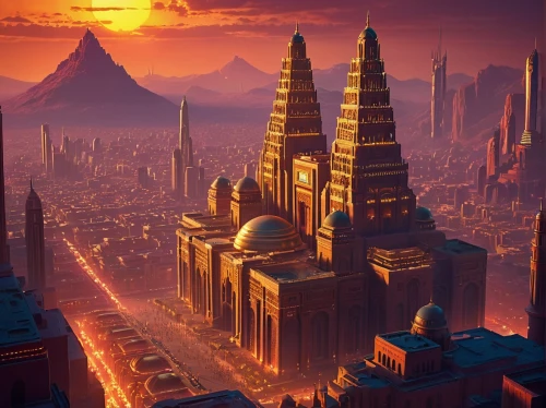 ancient city,metropolis,cairo,coruscant,theed,coruscating,kharkh,cityscape,skylstad,citadels,reichstadt,the cairo,barsoom,eberron,mekka,pyramids,megalopolis,areopolis,fantasy city,spires,Conceptual Art,Sci-Fi,Sci-Fi 26