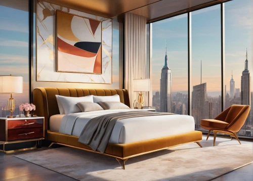 hoboken condos for sale,penthouses,modern room,largest hotel in dubai,new york skyline,sky apartment,manhattan skyline,3d rendering,modern decor,tallest hotel dubai,gold wall,tishman,contemporary decor,hudson yards,dubia,wallpaper dubai,sleeping room,manhattan,great room,chrysler building,Illustration,Retro,Retro 12