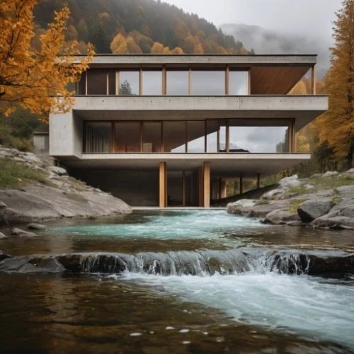 fallingwater,house in mountains,house in the mountains,house with lake,house by the water,modern architecture,swiss house,modern house,forest house,beautiful home,cantilevers,lohaus,svizzera,luxury property,zumthor,chalet,cantilevered,architektur,arhitecture,lago grey