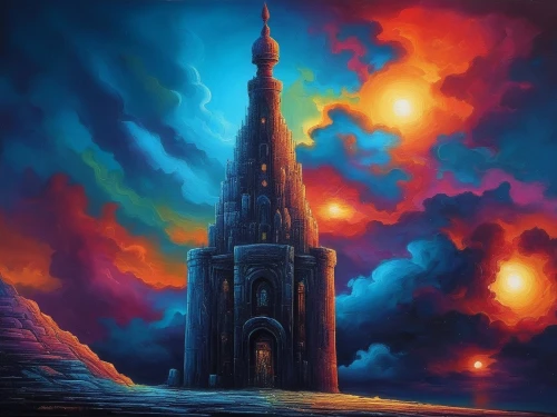 orthanc,gallifrey,black church,church painting,siggeir,steeple,gothic church,the black church,barad,eglise,aivazovsky,hildebrandt,spire,notredame,cathedral,dubbeldam,lachapelle,basil's cathedral,mordor,fredric church,Illustration,Realistic Fantasy,Realistic Fantasy 25