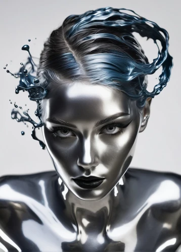 naiad,silvered,derivable,water nymph,water pearls,metalized,fluidity,black water,silver blue,hydrophobia,chromed,water creature,hyaluronic,naiads,liquified,ice queen,transhuman,submersed,in water,superfluid,Photography,Artistic Photography,Artistic Photography 05