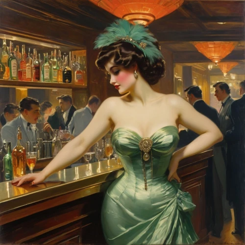 barmaid,bartender,barmaids,barkeep,barkeeper,floridita,absinthe,bartending,speakeasy,cigarette girl,godward,woman at cafe,liquor bar,leontini,tanqueray,hopper,barroom,barman,bartenders,piano bar,Art,Classical Oil Painting,Classical Oil Painting 15