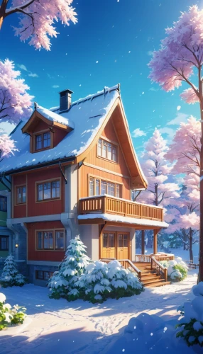 winter house,winter background,dreamhouse,snow roof,snow scene,house in mountains,house in the mountains,wooden house,beautiful home,home landscape,butka,lonely house,house in the forest,snow house,snowy landscape,snow landscape,chalet,sakura background,country house,little house,Illustration,Japanese style,Japanese Style 03