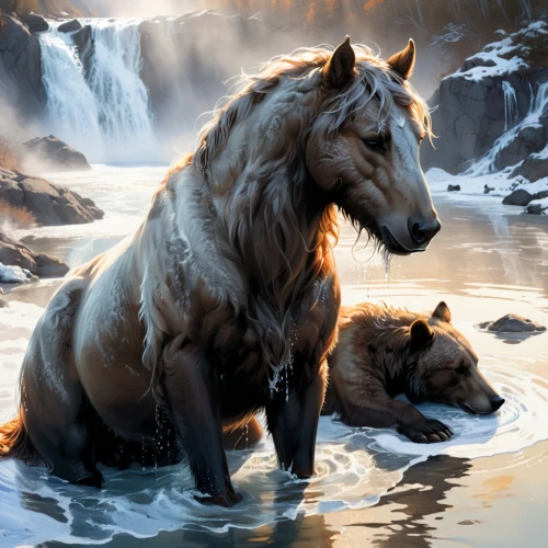 epona,horse with cub,mare and foal,equine,kelpie,wild horse,equus,iceland horse,painted horse,dream horse,foal,the horse at the fountain,brown horse,glorfindel,shadowfax,wild horses,fantasy animal,horses,mountain spirit,alpha horse,Unique,Design,Character Design