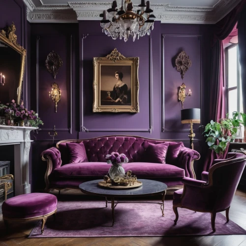 rich purple,purple,purple wallpaper,purples,violet colour,sitting room,purple rizantém,opulently,opulent,violet family,mauve,victorian room,violaceous,the purple-and-white,chaise lounge,ornate room,interior decor,la violetta,morado,opulence,Photography,General,Realistic