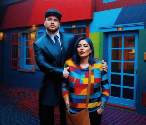 american gothic,rotterdammers,rans,mobster couple,vintage man and woman,pre-wedding photo shoot,peacoats,amsterdammers,shekhinah,overcoats,surik,coatham,lordan,vaselines,fashion shoot,beautiful couple,fauvism,broods,icelanders,photo shoot for two,Illustration,Realistic Fantasy,Realistic Fantasy 25