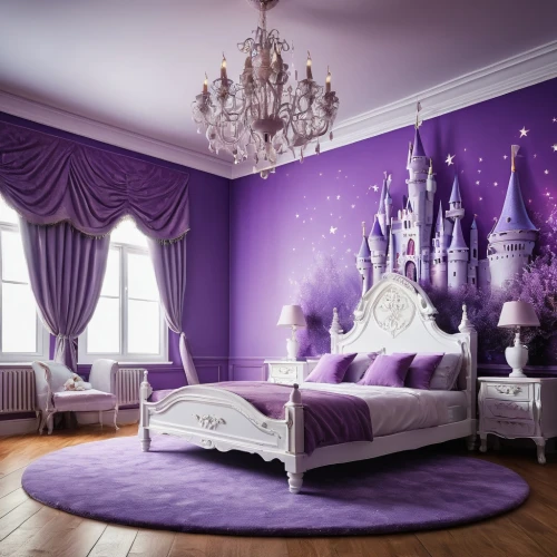 ornate room,great room,chambre,purple,fairy tale castle,bedchamber,purple wallpaper,interior decoration,the purple-and-white,fairytale castle,sleeping room,decore,white with purple,light purple,lilac,the little girl's room,decors,wallcoverings,redecorate,white purple,Photography,General,Fantasy