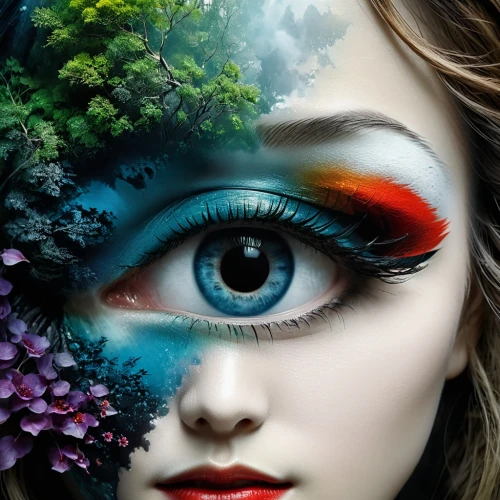 peacock eye,faery,faerie,seelie,fractals art,fantasy art,fantasy portrait,fairie,rankin,world digital painting,fairy peacock,bodypainting,women's eyes,eyes makeup,cosmic eye,dryad,viveros,body painting,mystical portrait of a girl,augen,Photography,Artistic Photography,Artistic Photography 06