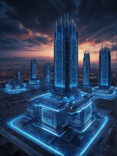 cybercity,cyberport,cybertown,megacorporation,megacorporations,futuristic architecture,metropolis,urban towers,ctbuh,mubadala,skyscrapers,thyssenkrupp,microdistrict,futuristic landscape,megapolis,fantasy city,skyscapers,tron,oscorp,arcology,Illustration,Realistic Fantasy,Realistic Fantasy 43