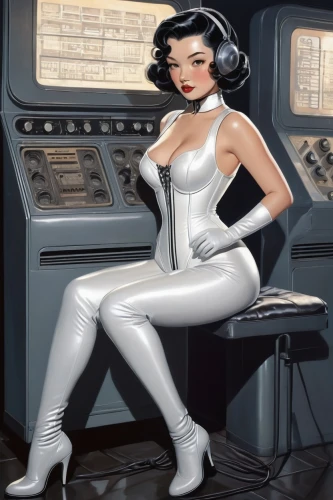 radebaugh,retro woman,retro women,catsuit,laureline,eldena,atomic age,synthi,catsuits,zorita,uhura,retro girl,fembot,positronic,zatara,melora,telephone operator,superfortress,dita,videophone,Illustration,Japanese style,Japanese Style 15