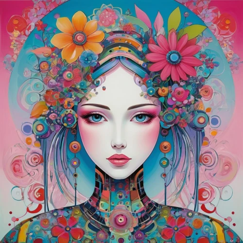 boho art,boho art style,bohemian art,viveros,colorful floral,girl in flowers,vibrantly,flowerheads,flowerhead,wreath of flowers,flower fairy,beautiful girl with flowers,flower girl,geisha girl,vibrancy,mystical portrait of a girl,girl in a wreath,oriental princess,floral wreath,flower nectar,Illustration,Abstract Fantasy,Abstract Fantasy 08