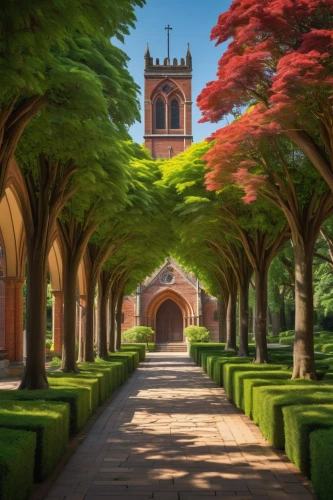 church painting,ploddingly,forest chapel,stanford,cathedral,arbor,world digital painting,kiddingly,monastery,pei,cartoon video game background,tree lined,digital painting,sylvania,metasequoia,monastery garden,arborvitae,pastoral,cloisters,cloistered,Illustration,Japanese style,Japanese Style 05