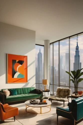 mid century modern,minotti,tishman,penthouses,apartment lounge,hoboken condos for sale,modern living room,livingroom,kimmelman,modern decor,living room,sky apartment,contemporary decor,living room modern tv,sitting room,manhattan skyline,interior modern design,chrysler building,homes for sale in hoboken nj,mahdavi,Illustration,Retro,Retro 10