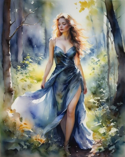 margaery,margairaz,girl in a long dress,watercolor background,watercolor painting,faerie,watercolor pin up,celtic woman,ballerina in the woods,fantasy picture,fantasy portrait,fantasy art,watercolor,world digital painting,photo painting,dryad,faery,oil painting,fabric painting,watercolour paint,Illustration,Paper based,Paper Based 11