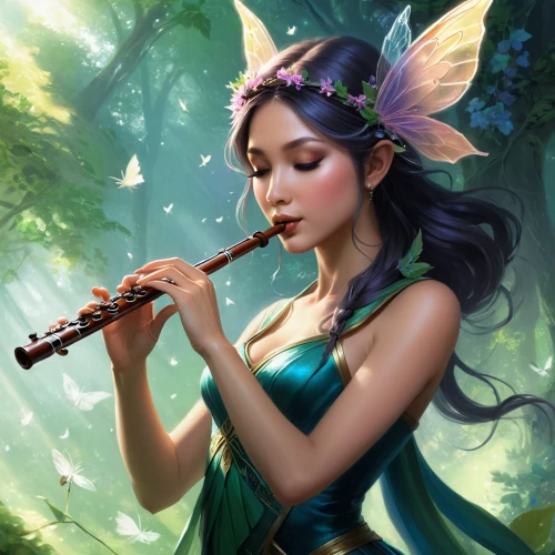 faerie,bamboo flute,flutist,fairie,faery,the flute,flute,flautist,woman playing violin,harmonix,violin player,pan flute,fairy queen,playing the violin,flower fairy,violinist,violin woman,fantasy art,fairy,fantasy portrait,Conceptual Art,Fantasy,Fantasy 03