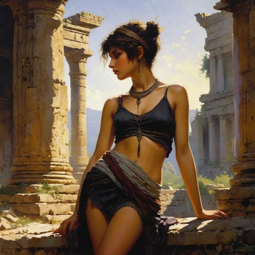 inanna,ancient egyptian girl,cleopatra,andromache,zenobia,asenath,megara,donsky,orientalist,athena,persia,fantasy art,demeter,maenad,athene,artemisia,thyatira,ismene,eleusinian,medea,Art,Classical Oil Painting,Classical Oil Painting 32