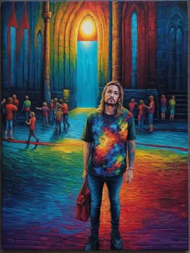 rubenesque,lennon,jon,cobain,allman,rainbow background,furthur,floydada,chalk drawing,lsd,art,malone,auras,davitian,multidimensional,prog,rasta,gibowski,sananda,holi,Illustration,Realistic Fantasy,Realistic Fantasy 25