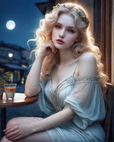 peignoir,woman drinking coffee,woman at cafe,behenna,victorian lady,white lady,sigyn,vanderhorst,satine,vintage woman,amalthea,galadriel,café au lait,ellinor,jingna,duchesse,cosette,nightdress,margaery,frigga,Illustration,Realistic Fantasy,Realistic Fantasy 15