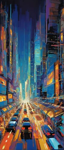 cybercity,city highway,neuromancer,cityscape,futuristic landscape,superhighways,cityscapes,cityzen,cybertown,city scape,cyberscene,colorful city,cities,megacities,cyberpunk,city lights,citylights,metropolis,city at night,jablonsky,Conceptual Art,Oil color,Oil Color 20