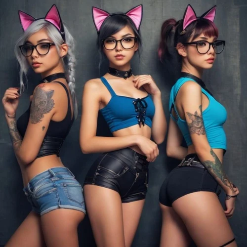 pussycats,pussycat,catterns,cat ears,powerpuff,kittens,gatos,kats,tts,kittenish,hellcats,trio,felos,kittani,ppg,secretariats,pink glasses,cholas,chicanas,mae