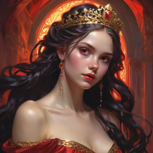 fantasy portrait,gold crown,golden crown,noblewoman,oerth,fantasy art,liliana,melisandre,amidala,lady in red,gothel,queen of hearts,persephone,drusilla,principessa,fantasy woman,belle,etain,emperatriz,crowned,Conceptual Art,Fantasy,Fantasy 01