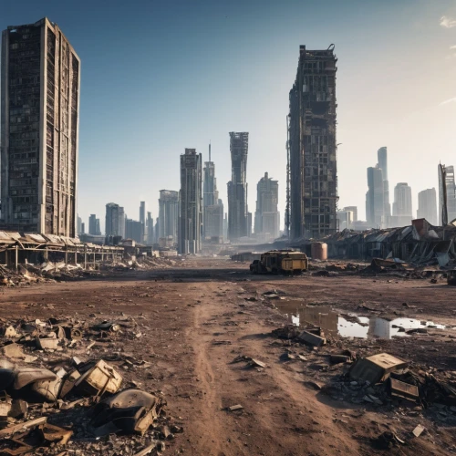 destroyed city,post-apocalyptic landscape,post apocalyptic,district 9,cosmodrome,wastelands,postapocalyptic,wasteland,brownfields,teardowns,urbanization,overdevelopment,dubai,hawken,dubai marina,dystopian,cryengine,urbanworld,megapolis,urban development,Photography,General,Realistic