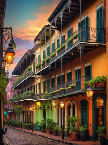 french quarters,new orleans,neworleans,lalaurie,row houses,dumaine,rowhouses,beautiful buildings,nola,shophouses,townscapes,marigny,gas lamp,townhouses,mizner,ybor,orlean,bienville,historic old town,marignac,Art,Classical Oil Painting,Classical Oil Painting 22